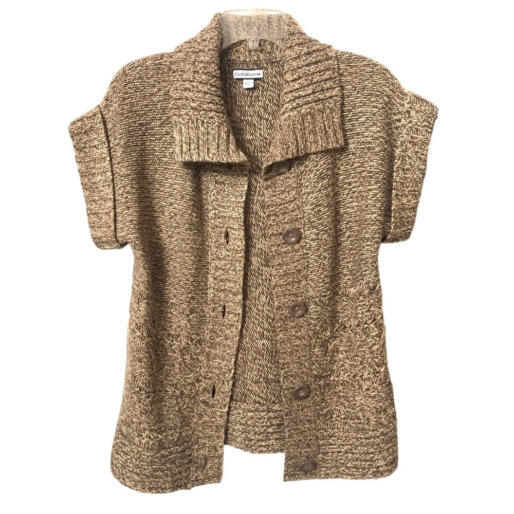 Croft & Barrow Brown Capped Sleeve Button Up Sweater Cardigan Women’s Small